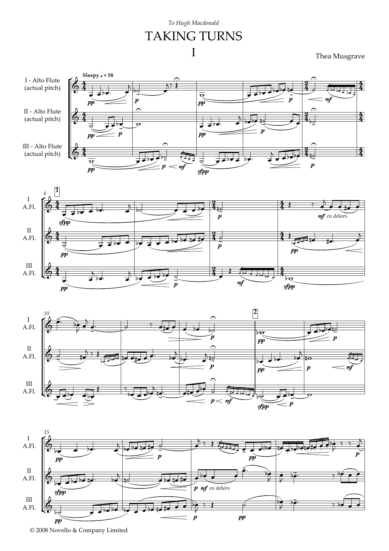 Thea Musgrave Taking Turns for Flute Trio (full score) Sheet Music Notes & Chords for Piano - Download or Print PDF