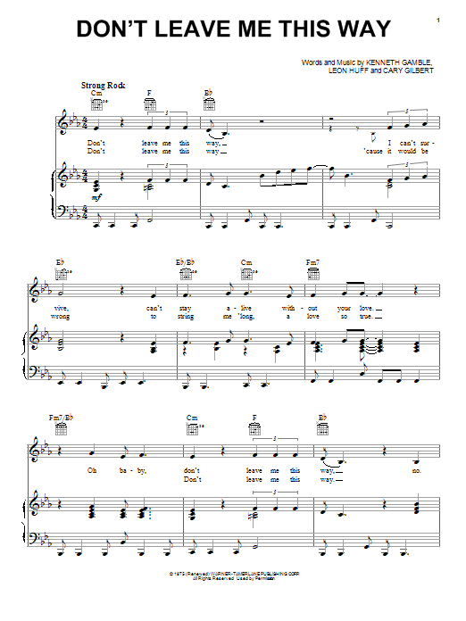 Thelma Houston Don't Leave Me This Way Sheet Music Notes & Chords for Piano, Vocal & Guitar (Right-Hand Melody) - Download or Print PDF