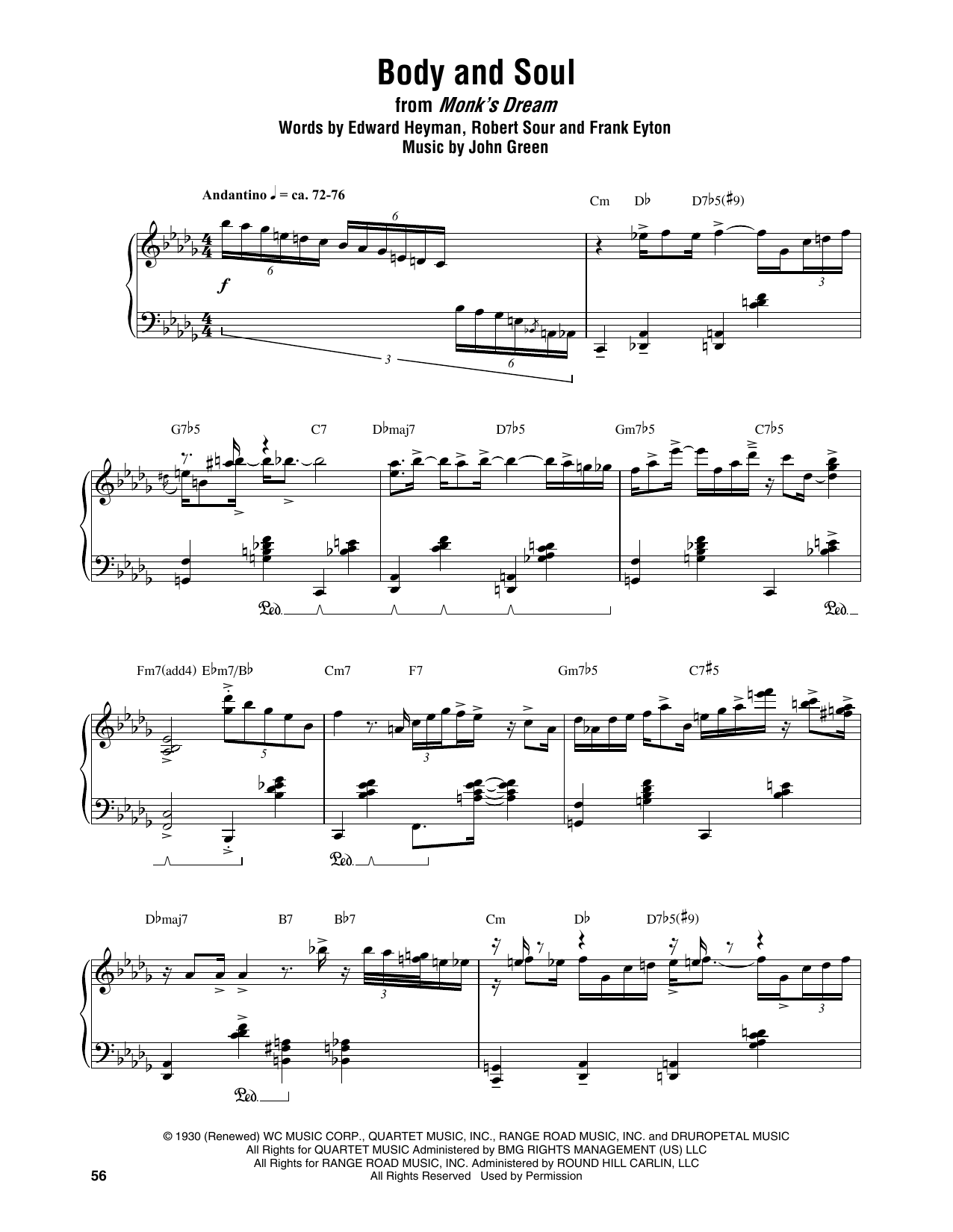 Thelonious Monk Body And Soul Sheet Music Notes & Chords for Piano Transcription - Download or Print PDF