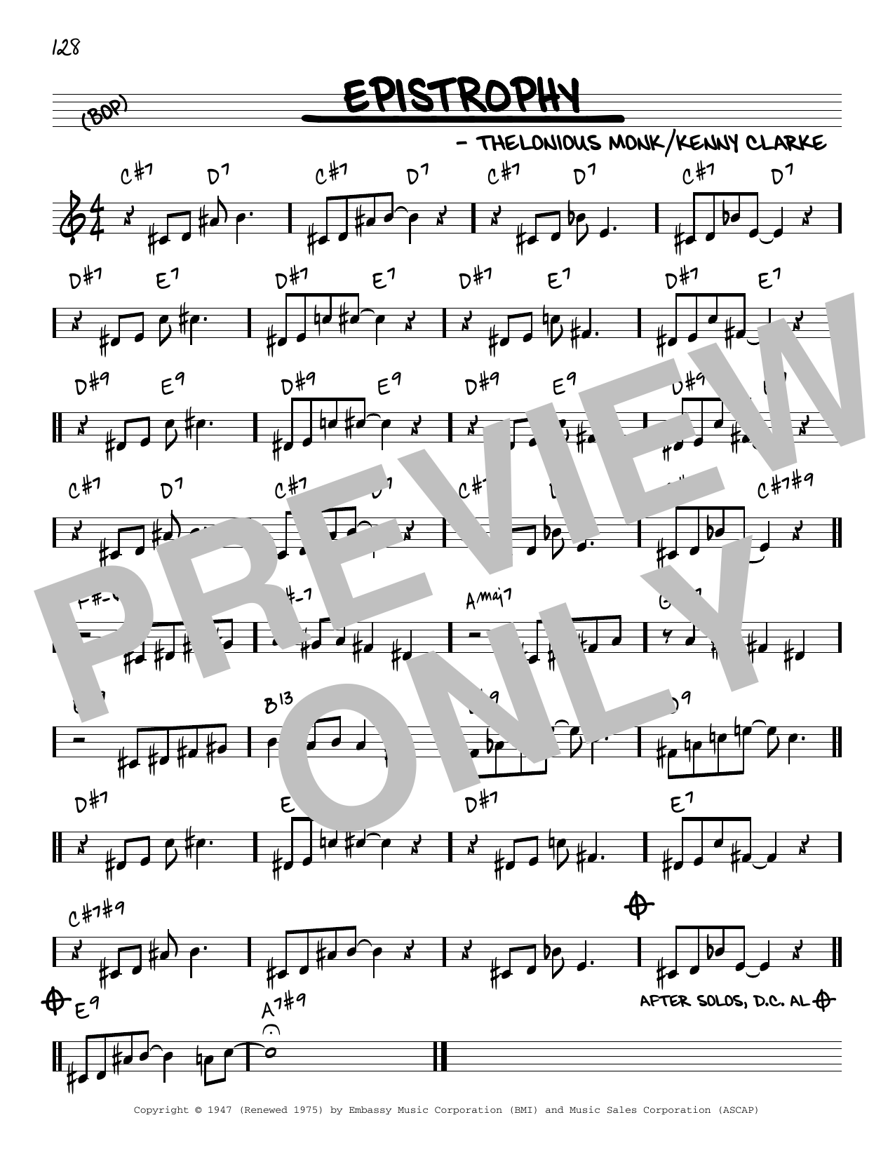 Thelonious Monk Epistrophy [Reharmonized version] (arr. Jack Grassel) Sheet Music Notes & Chords for Real Book – Melody & Chords - Download or Print PDF