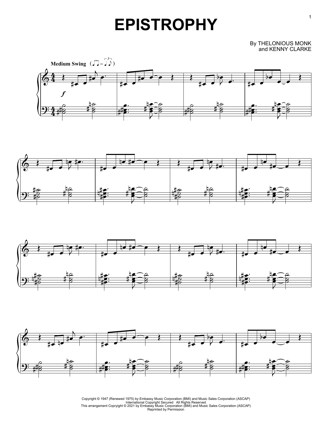 Thelonious Monk Epistrophy Sheet Music Notes & Chords for Real Book - Melody & Chords - C Instruments - Download or Print PDF