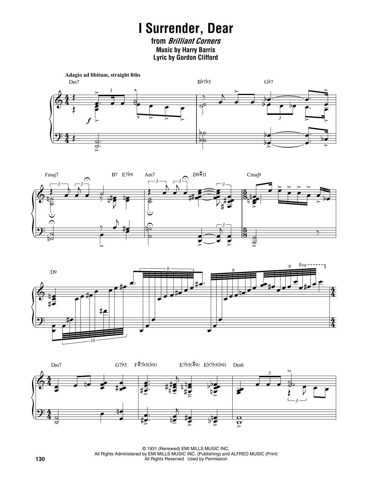 Thelonious Monk I Surrender, Dear Sheet Music Notes & Chords for Piano Transcription - Download or Print PDF