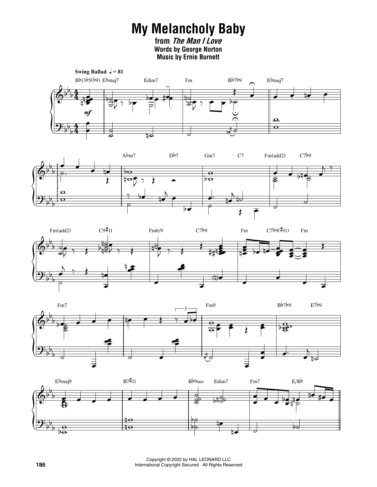 Thelonious Monk My Melancholy Baby Sheet Music Notes & Chords for Piano Transcription - Download or Print PDF
