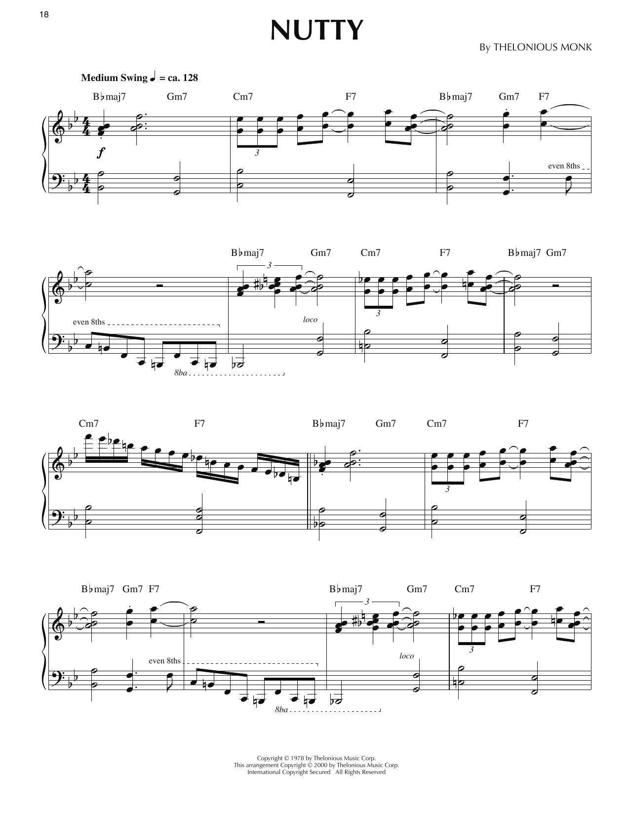 Thelonious Monk Nutty (arr. Ronnie Mathews) Sheet Music Notes & Chords for Piano Solo - Download or Print PDF