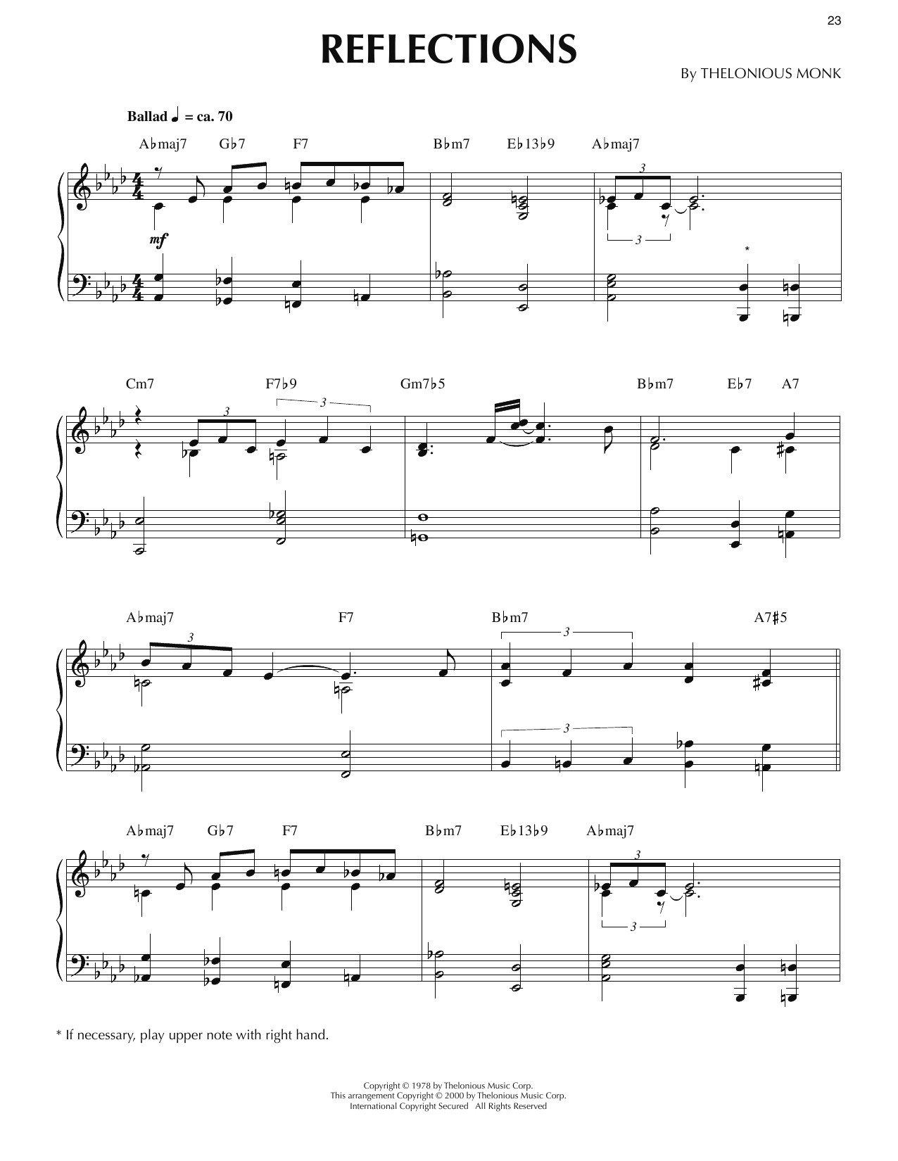 Thelonious Monk Reflections (arr. Ronnie Mathews) Sheet Music Notes & Chords for Piano Solo - Download or Print PDF