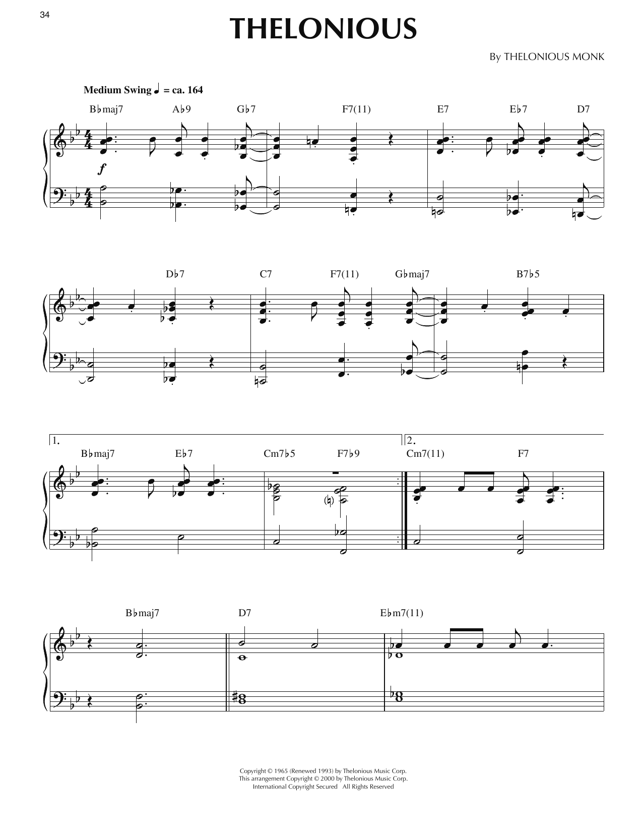 Thelonious Monk Thelonious (arr. Ronnie Mathews) Sheet Music Notes & Chords for Piano Solo - Download or Print PDF