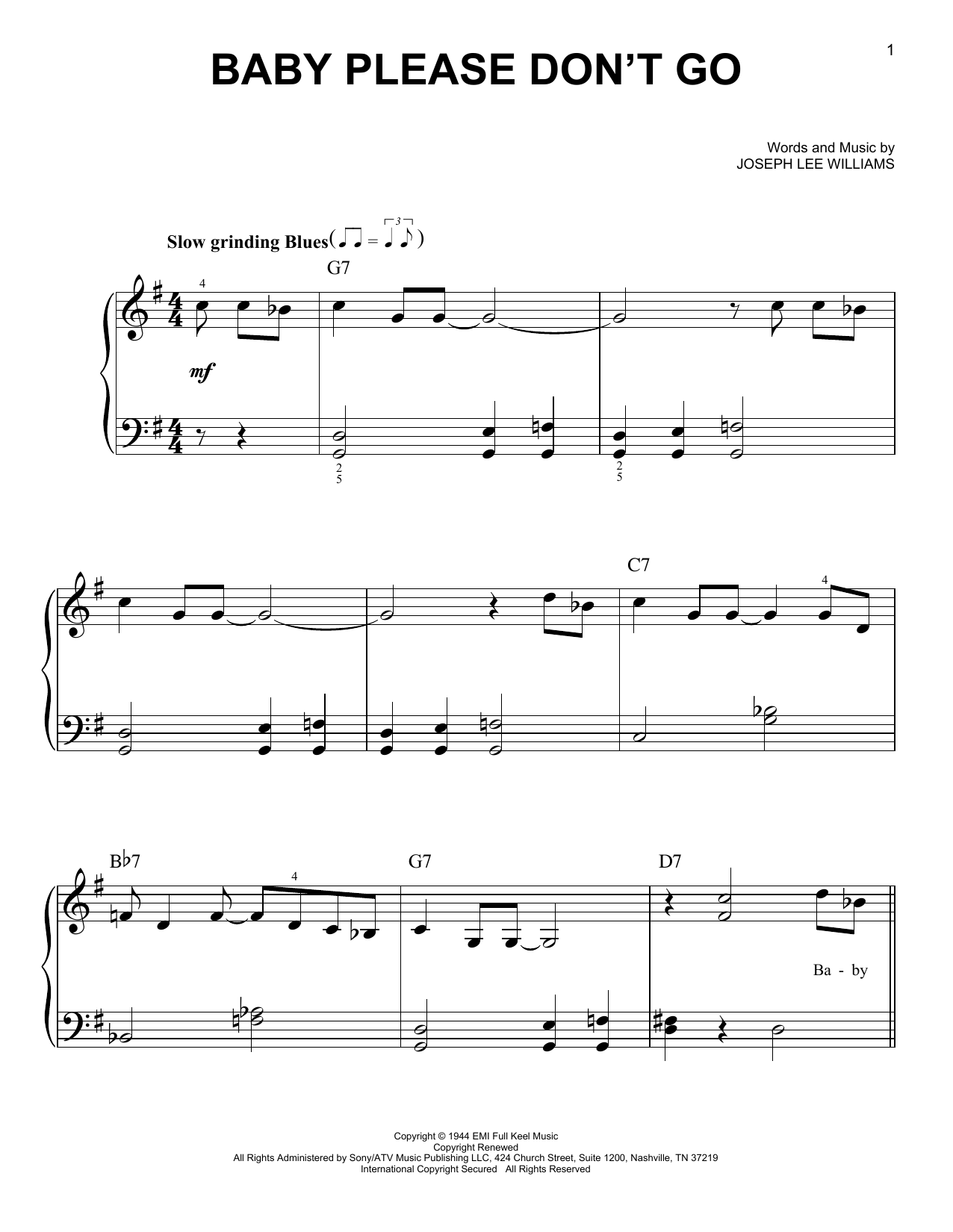 Them & Van Morrison Baby Please Don't Go Sheet Music Notes & Chords for Very Easy Piano - Download or Print PDF