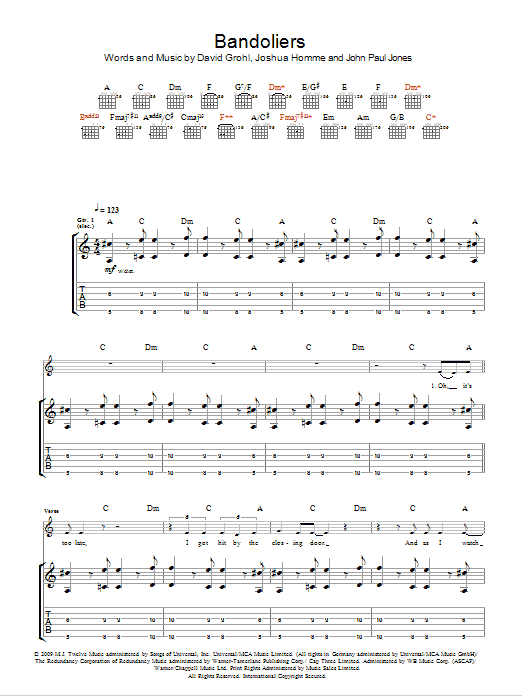 Them Crooked Vultures Bandoliers Sheet Music Notes & Chords for Guitar Tab - Download or Print PDF