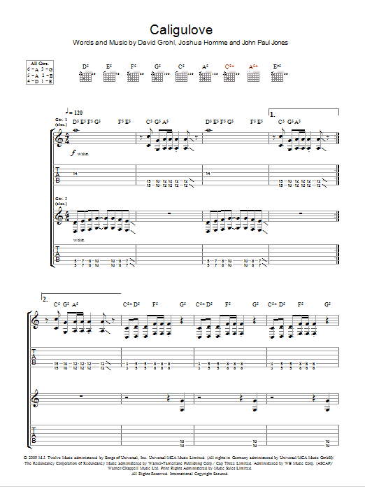 Them Crooked Vultures Caligulove Sheet Music Notes & Chords for Guitar Tab - Download or Print PDF
