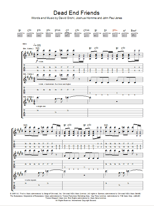 Them Crooked Vultures Dead End Friends Sheet Music Notes & Chords for Guitar Tab - Download or Print PDF
