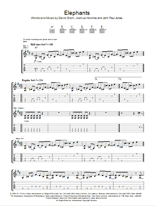 Them Crooked Vultures Elephants Sheet Music Notes & Chords for Guitar Tab - Download or Print PDF