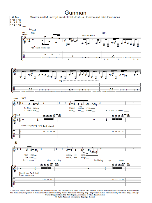 Them Crooked Vultures Gunman Sheet Music Notes & Chords for Guitar Tab - Download or Print PDF