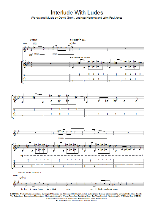 Them Crooked Vultures Interlude With Ludes Sheet Music Notes & Chords for Guitar Tab - Download or Print PDF