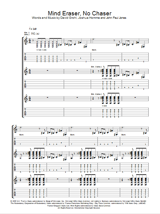 Them Crooked Vultures Mind Eraser, No Chaser Sheet Music Notes & Chords for Guitar Tab - Download or Print PDF