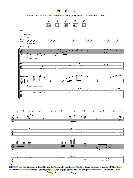 Them Crooked Vultures Reptiles Sheet Music Notes & Chords for Guitar Tab - Download or Print PDF