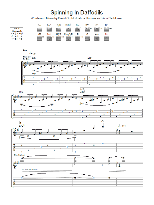 Them Crooked Vultures Spinning In Daffodils Sheet Music Notes & Chords for Guitar Tab - Download or Print PDF