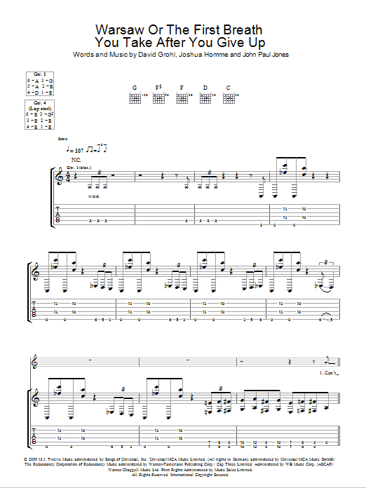 Them Crooked Vultures Warsaw Or The First Breath You Take After You Give Up Sheet Music Notes & Chords for Guitar Tab - Download or Print PDF