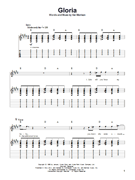 Them Gloria Sheet Music Notes & Chords for Guitar Tab Play-Along - Download or Print PDF