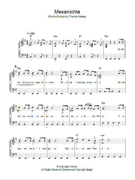 Themis Naltsas Mesanichta Sheet Music Notes & Chords for Easy Piano - Download or Print PDF