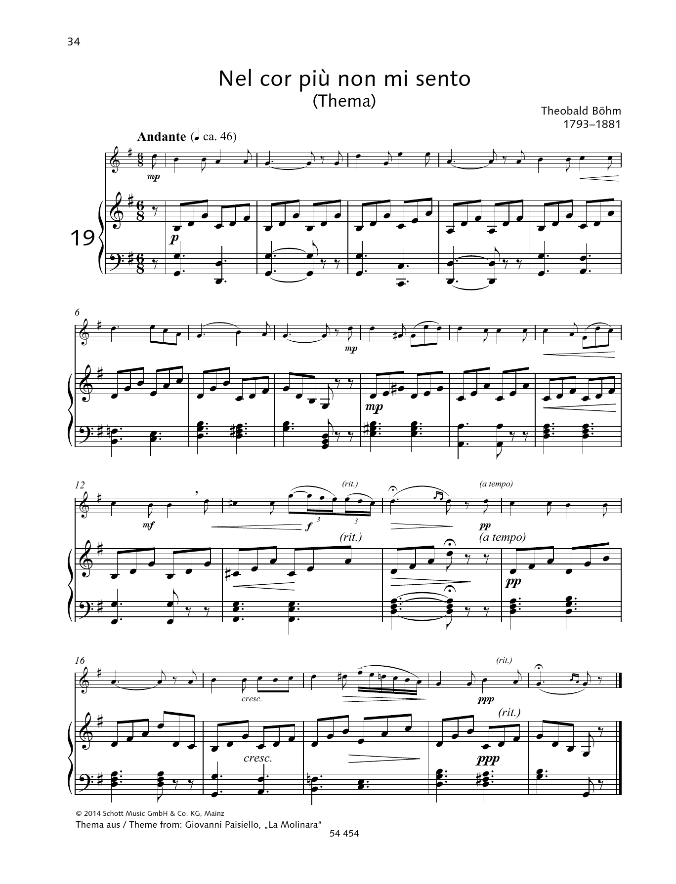 Theobald Böhm Nel Cor Più Non Mi Sento Sheet Music Notes & Chords for Woodwind Solo - Download or Print PDF