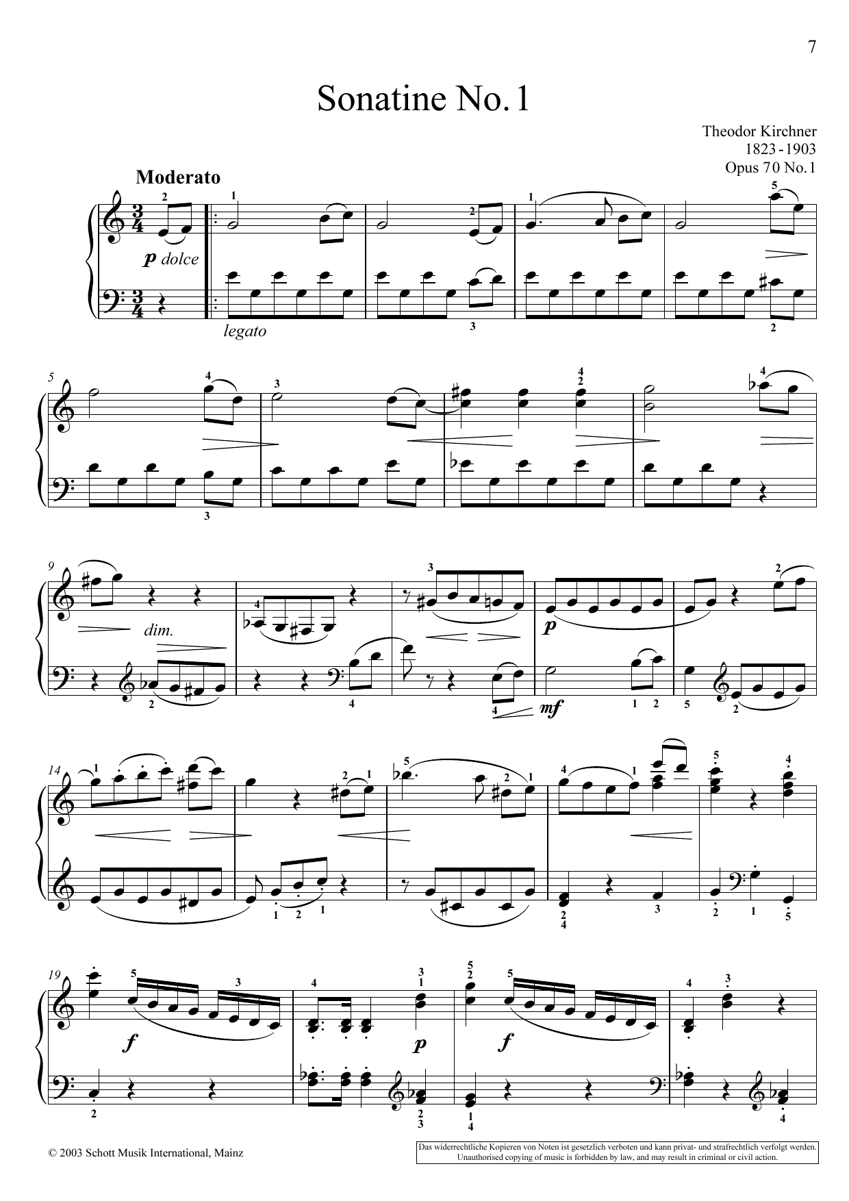 Theodor Kirchner Sonatina No. 1 Sheet Music Notes & Chords for Piano Solo - Download or Print PDF