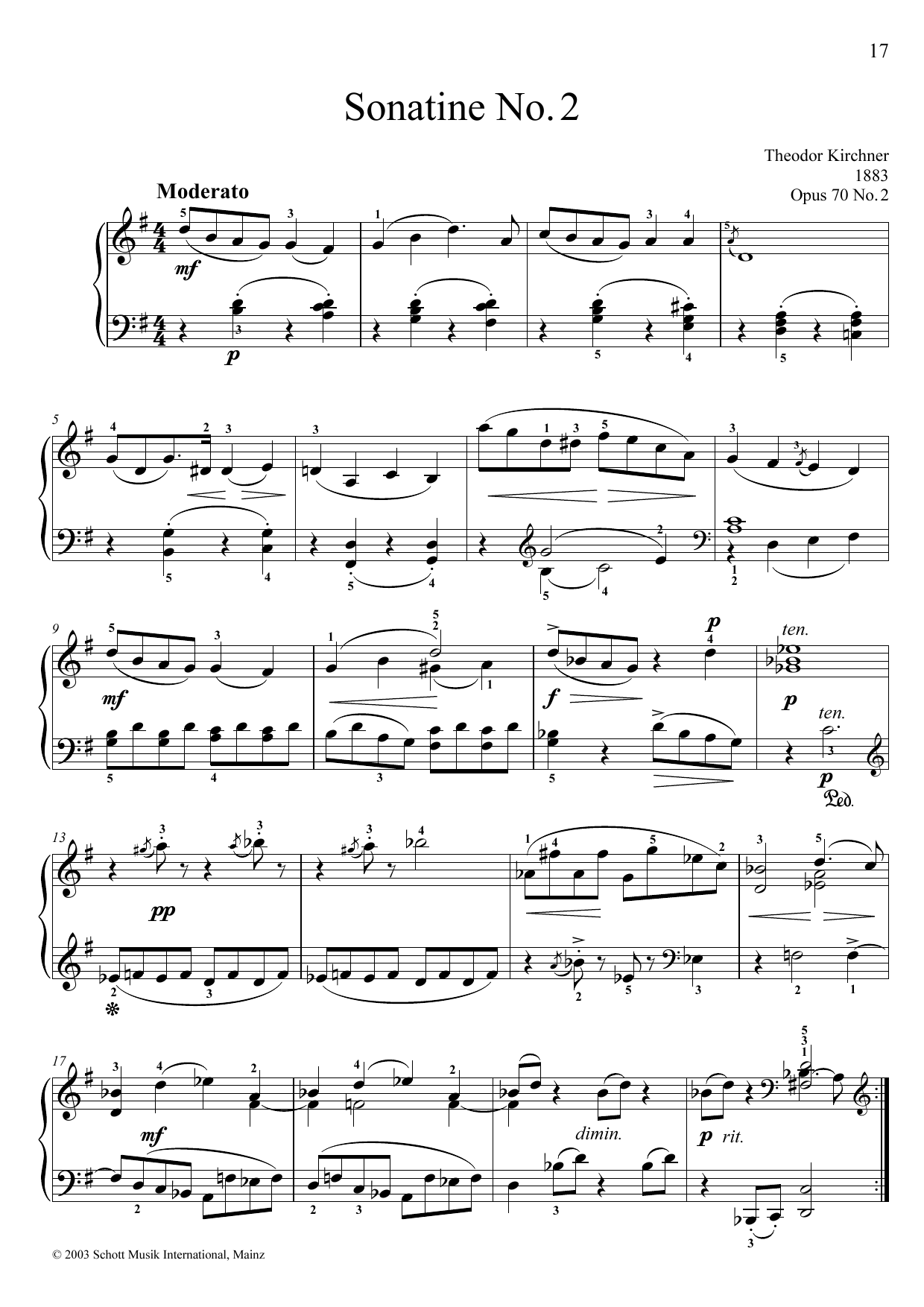 Theodor Kirchner Sonatina No. 2 Sheet Music Notes & Chords for Piano Solo - Download or Print PDF