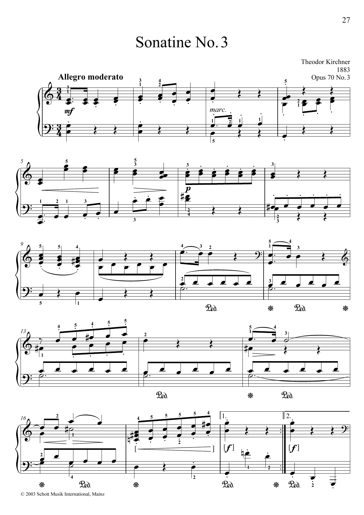Theodor Kirchner Sonatina No. 3 Sheet Music Notes & Chords for Piano Solo - Download or Print PDF