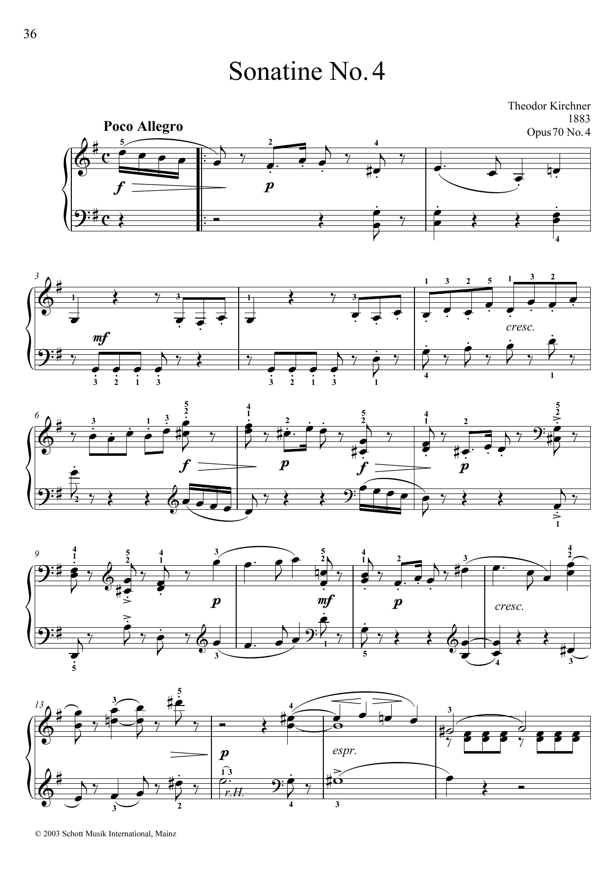 Theodor Kirchner Sonatina No. 4 Sheet Music Notes & Chords for Piano Solo - Download or Print PDF
