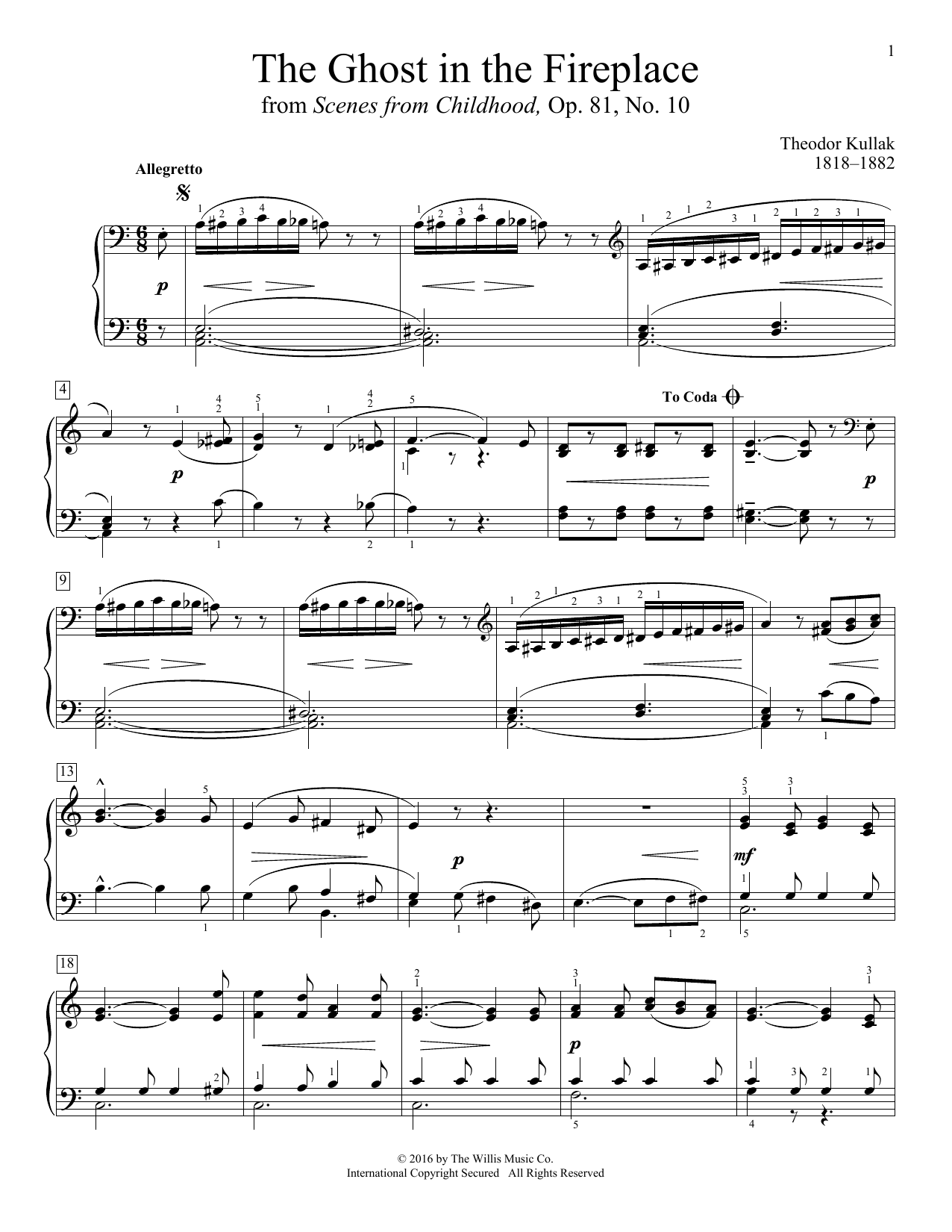 Theodor Kullak The Ghost In The Fireplace Sheet Music Notes & Chords for Educational Piano - Download or Print PDF