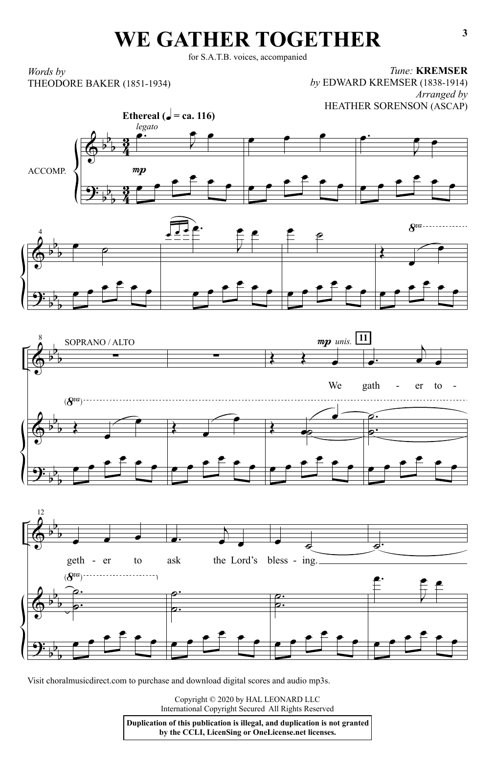 Theodore Baker We Gather Together (arr. Heather Sorenson) Sheet Music Notes & Chords for SATB Choir - Download or Print PDF