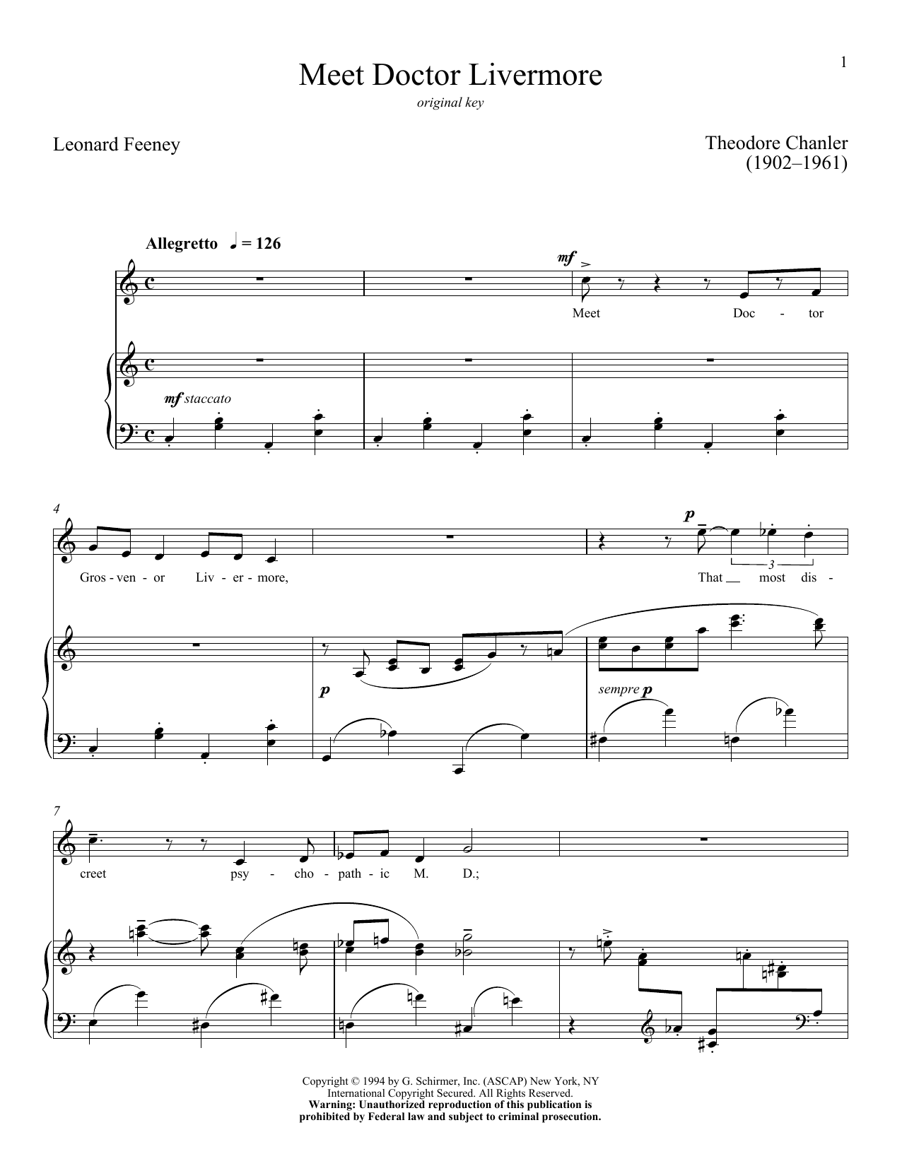 Theodore Chanler Meet Doctor Livermore Sheet Music Notes & Chords for Piano & Vocal - Download or Print PDF