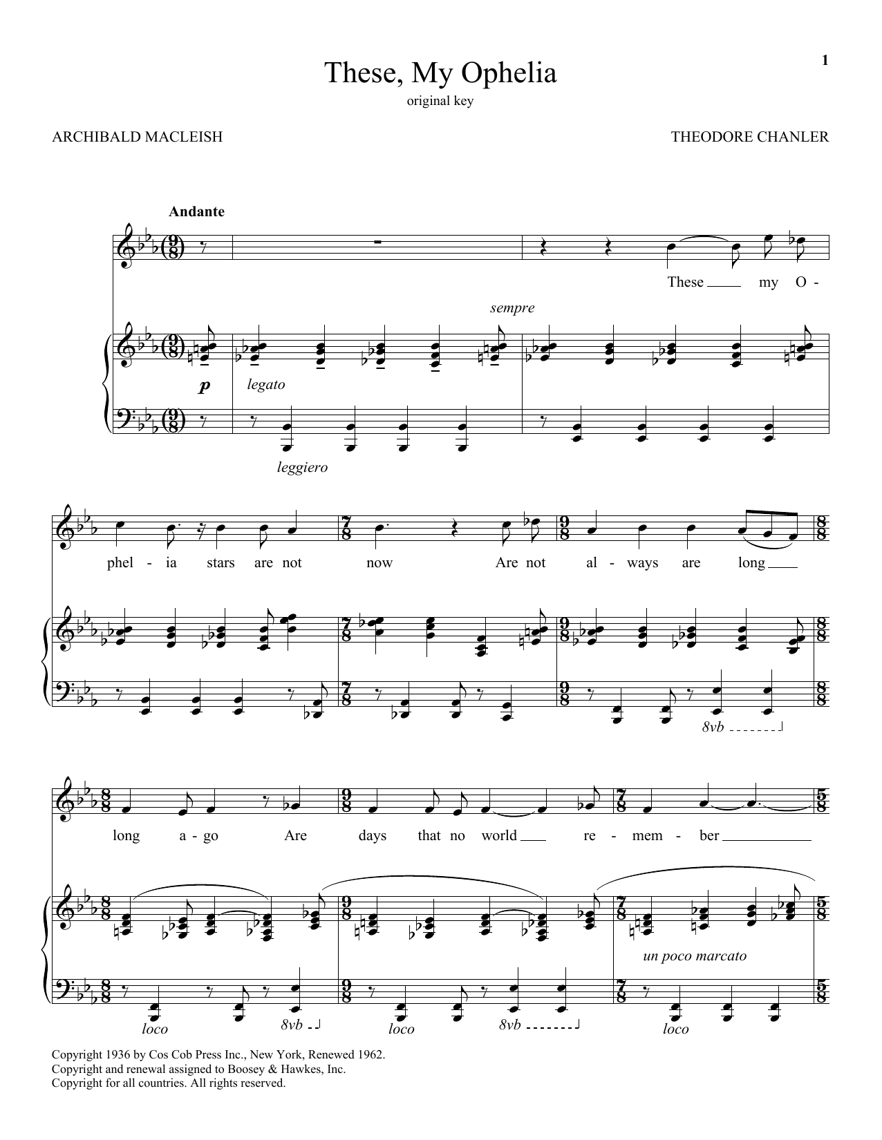 Theodore Chanler These, My Ophelia Sheet Music Notes & Chords for Piano & Vocal - Download or Print PDF
