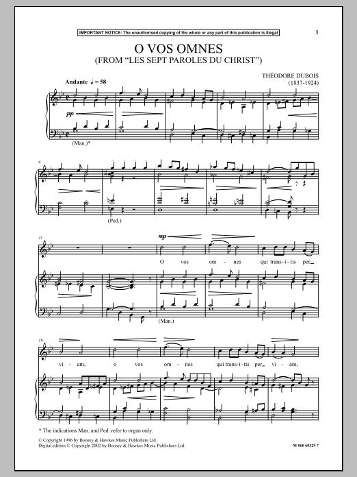 Théodore Dubois O Vos Omnes (from Les Sept Paroles Du Christ ) Sheet Music Notes & Chords for Piano & Vocal - Download or Print PDF Théodore Dubois O Vos Omnes (from Les Sept Paroles Du Christ ) Sheet Music Notes & Chords for Piano & Vocal - Download or Print PDF