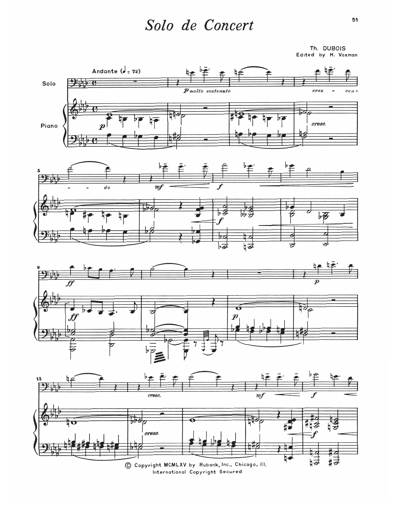 Théodore Dubois Solo De Concert Sheet Music Notes & Chords for Trombone and Piano - Download or Print PDF