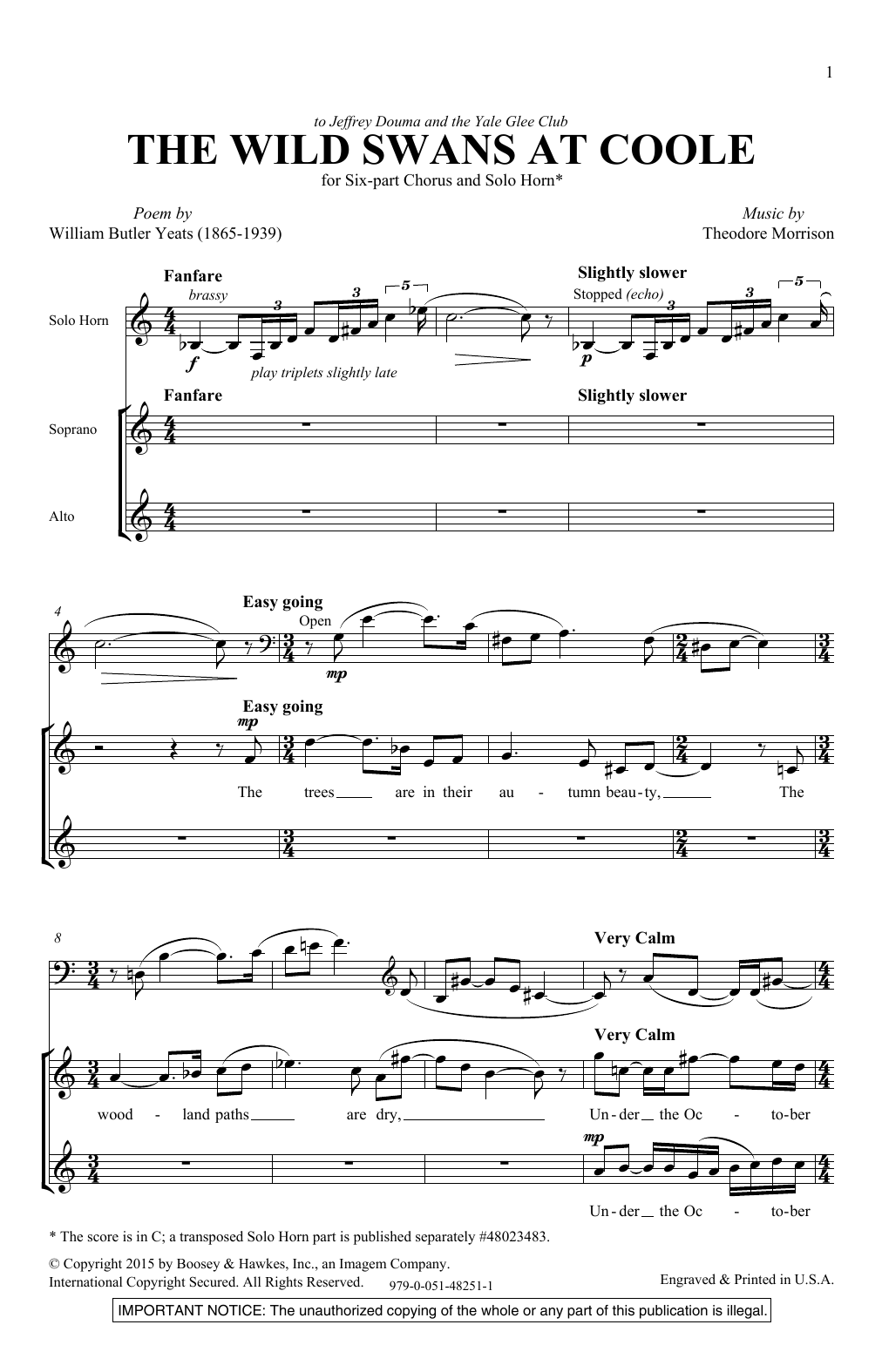Theodore Morrison The Wild Swans At Coole Sheet Music Notes & Chords for SATB Choir - Download or Print PDF