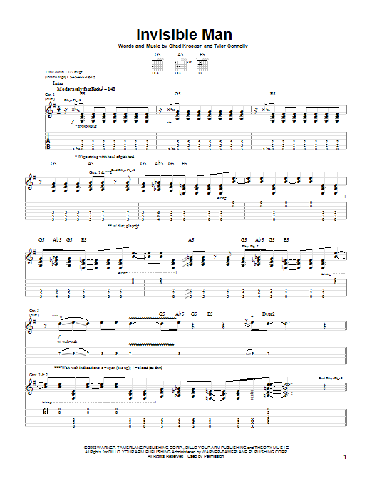 Theory Of A Dead Man Invisible Man Sheet Music Notes & Chords for Guitar Tab - Download or Print PDF