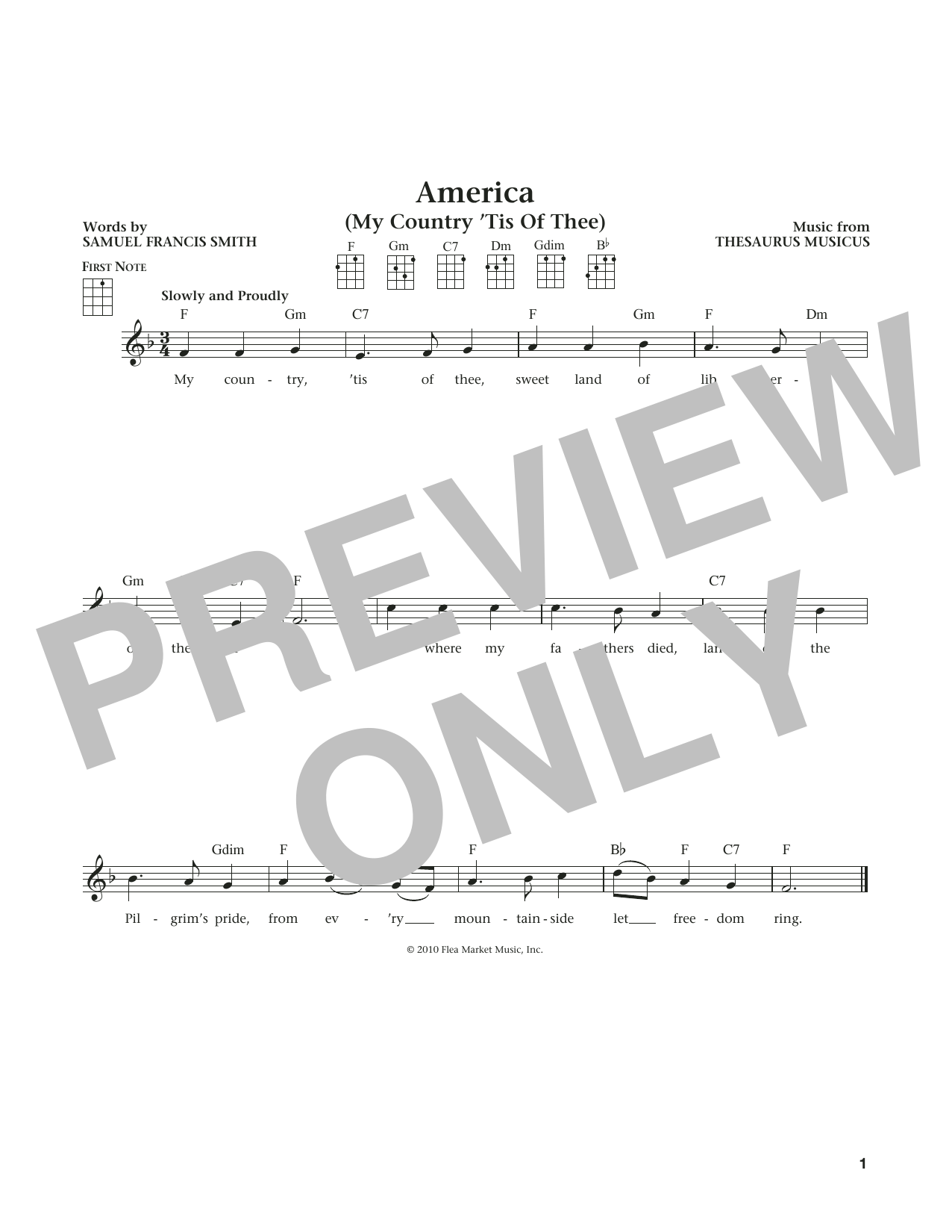 Thesaurus Musicus My Country, 'Tis Of Thee (America) (from The Daily Ukulele) (arr. Liz and Jim Beloff) Sheet Music Notes & Chords for Ukulele - Download or Print PDF