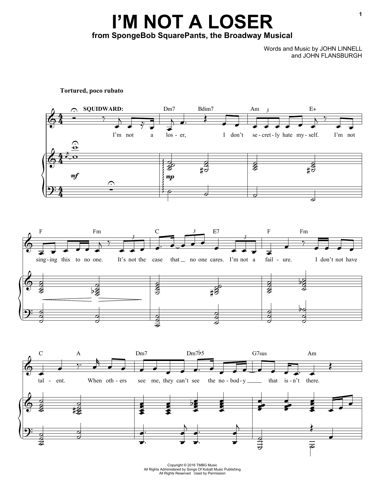 They Might Be Giants I'm Not A Loser (from Spongebob Squarepants, The Broadway Musical) Sheet Music Notes & Chords for Piano & Vocal - Download or Print PDF