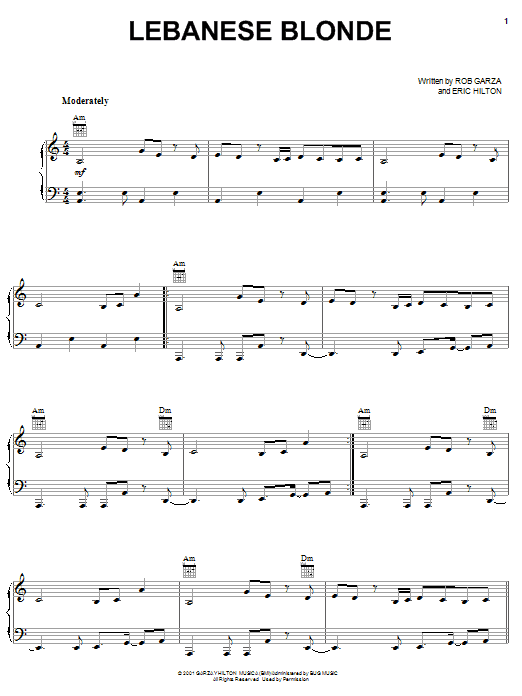 Thievery Corporation Lebanese Blonde Sheet Music Notes & Chords for Piano, Vocal & Guitar (Right-Hand Melody) - Download or Print PDF