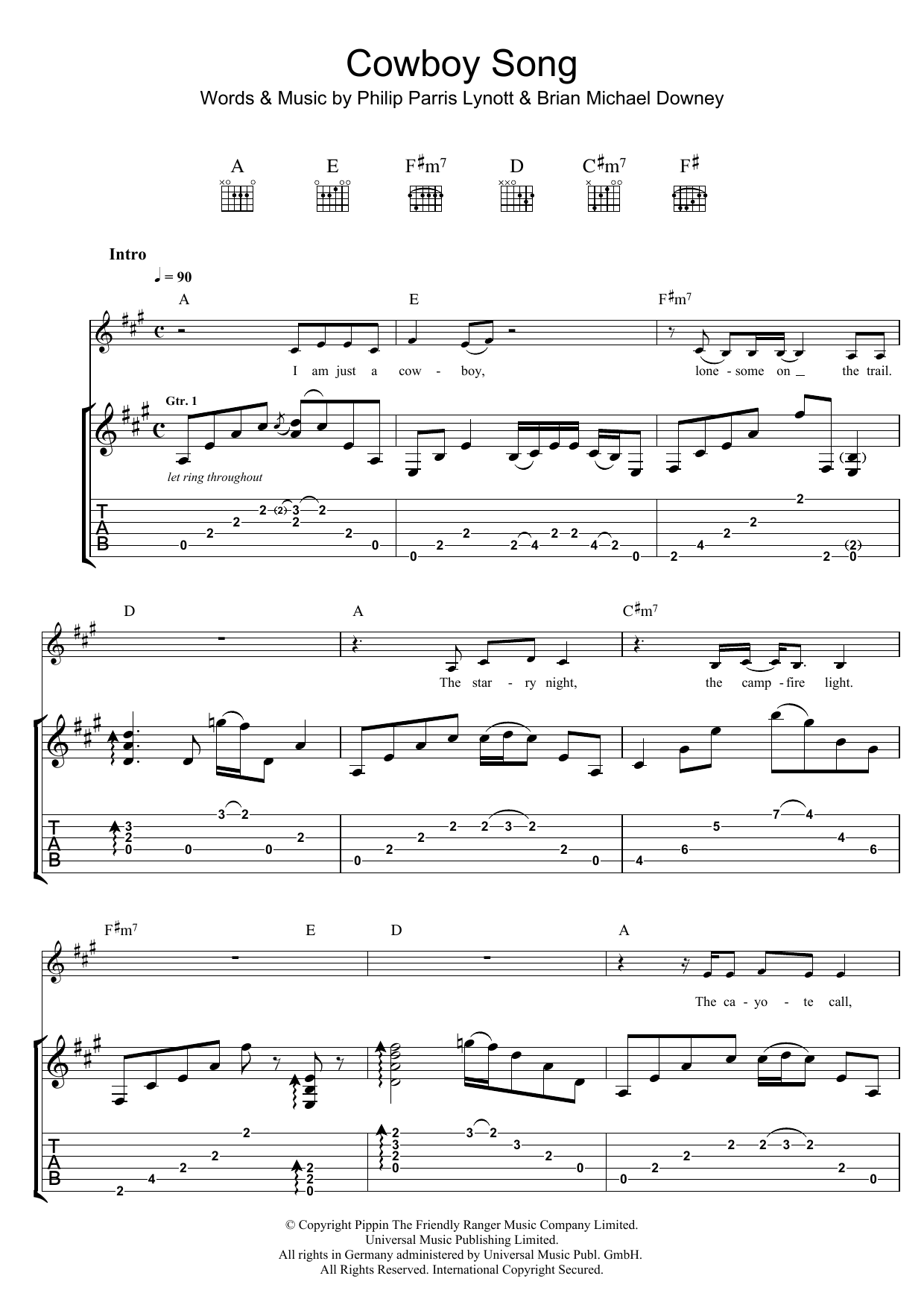 Thin Lizzy Cowboy Song Sheet Music Notes & Chords for Guitar Tab - Download or Print PDF