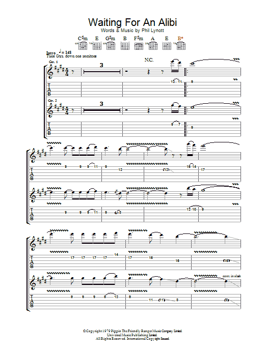 Thin Lizzy Waiting For An Alibi Sheet Music Notes & Chords for Lyrics & Chords - Download or Print PDF