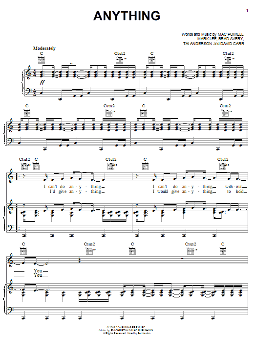 Third Day Anything Sheet Music Notes & Chords for Piano, Vocal & Guitar (Right-Hand Melody) - Download or Print PDF Third Day Anything Sheet Music Notes & Chords for Piano, Vocal & Guitar (Right-Hand Melody) - Download or Print PDF