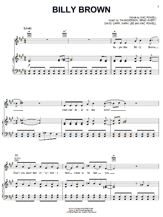 Third Day Billy Brown Sheet Music Notes & Chords for Piano, Vocal & Guitar (Right-Hand Melody) - Download or Print PDF