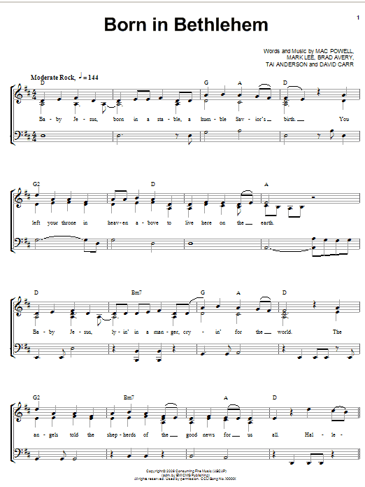 Third Day Born In Bethlehem Sheet Music Notes & Chords for Piano, Vocal & Guitar (Right-Hand Melody) - Download or Print PDF