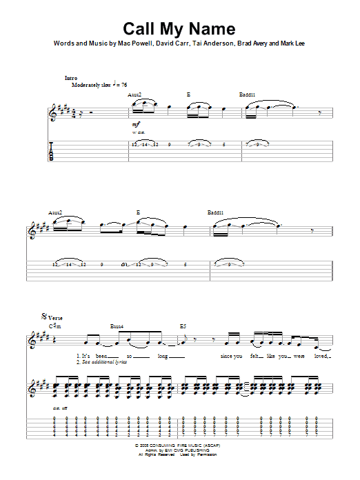 Third Day Call My Name Sheet Music Notes & Chords for Piano, Vocal & Guitar (Right-Hand Melody) - Download or Print PDF