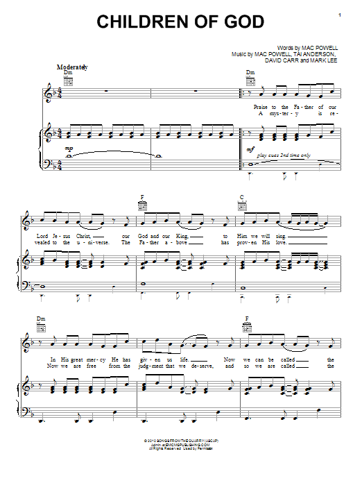 Third Day Children Of God Sheet Music Notes & Chords for Piano, Vocal & Guitar (Right-Hand Melody) - Download or Print PDF Third Day Children Of God Sheet Music Notes & Chords for Piano, Vocal & Guitar (Right-Hand Melody) - Download or Print PDF