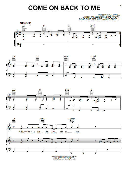Third Day Come On Back To Me Sheet Music Notes & Chords for Easy Piano - Download or Print PDF