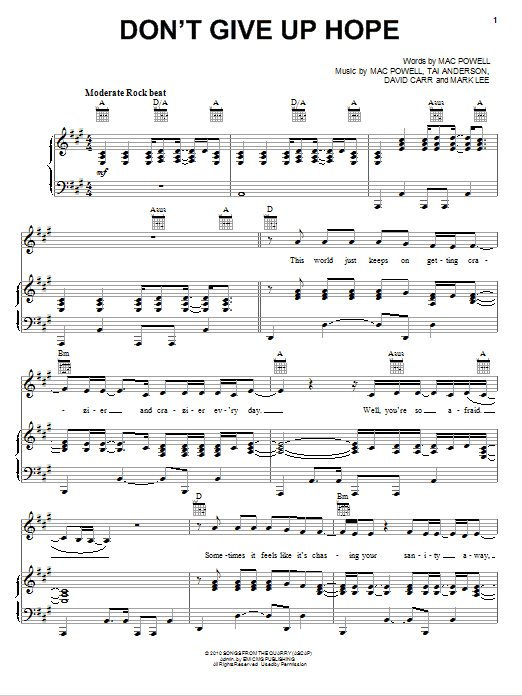 Third Day Don't Give Up Hope Sheet Music Notes & Chords for Piano, Vocal & Guitar (Right-Hand Melody) - Download or Print PDF Third Day Don't Give Up Hope Sheet Music Notes & Chords for Piano, Vocal & Guitar (Right-Hand Melody) - Download or Print PDF
