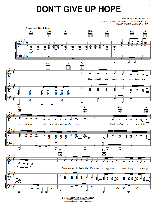 Third Day Don't Give Up Hope Sheet Music Notes & Chords for Piano, Vocal & Guitar (Right-Hand Melody) - Download or Print PDF