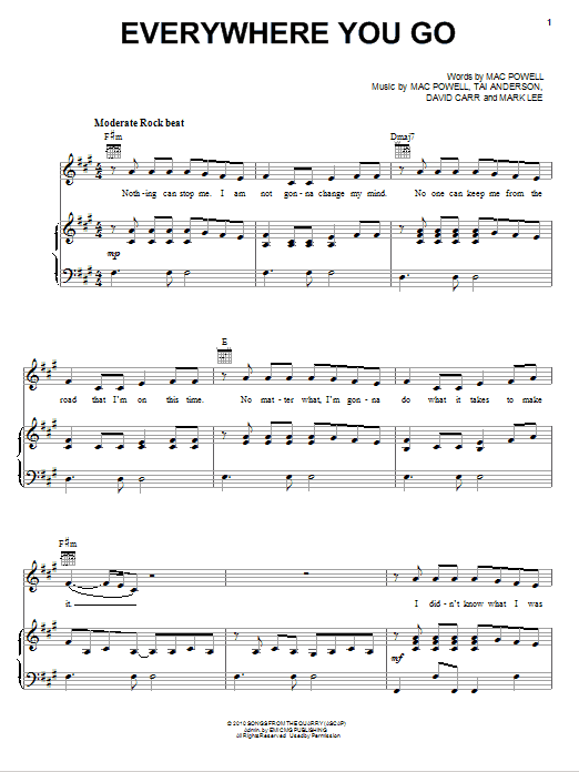 Third Day Everywhere You Go Sheet Music Notes & Chords for Piano, Vocal & Guitar (Right-Hand Melody) - Download or Print PDF